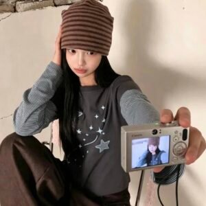 星星條紋疊穿假兩件T-Shirt