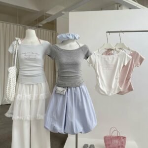 掛脖修腰短袖T-shirt